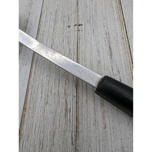 Stainless Steel Serving Slotted Spoon 12 3/4" Vintage White Fruit Veggie Handle - Picture 8 of 8